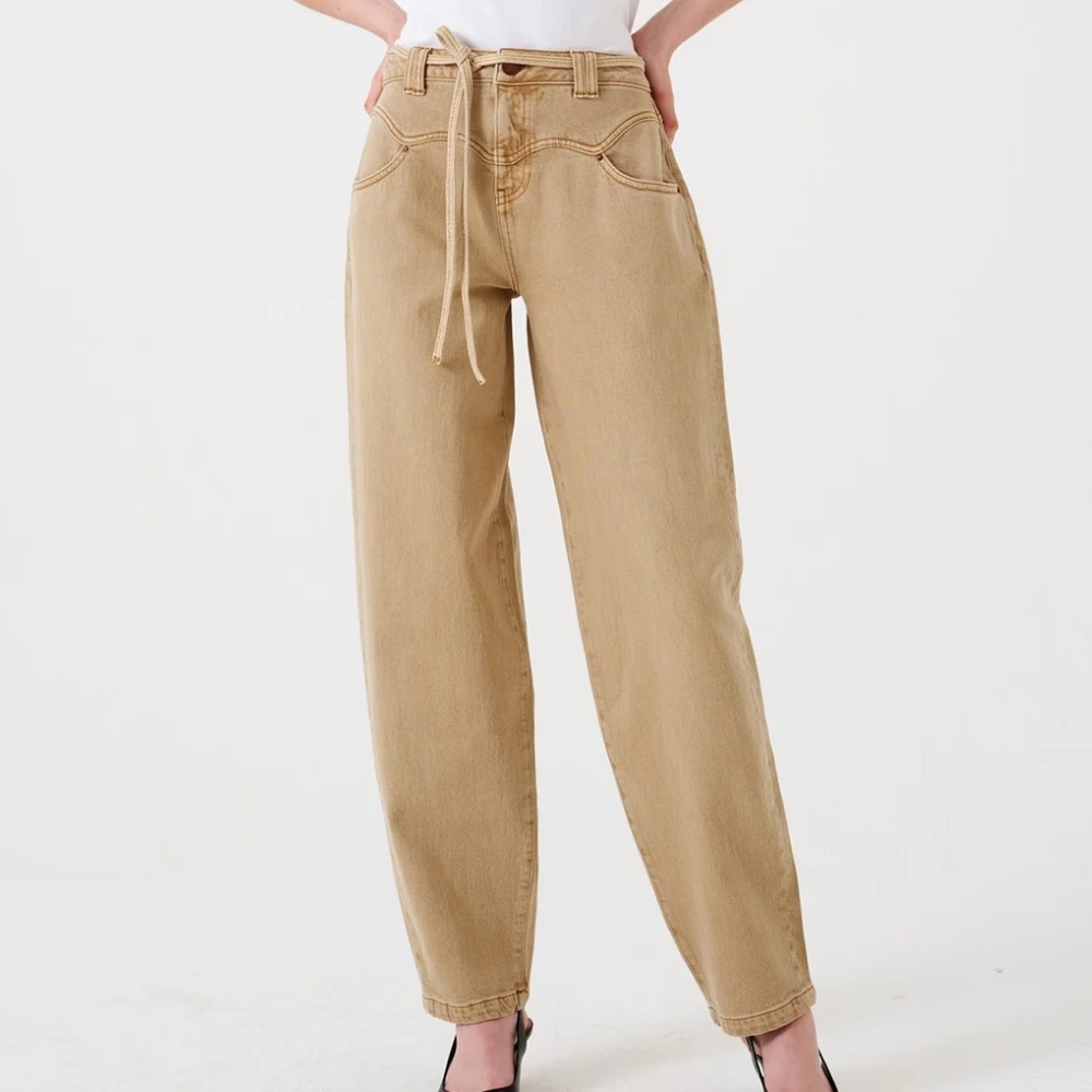 Seventy + Mochi Mia Barrel Leg Jean Super‎ High Rise Desert Sand Tan Size 26